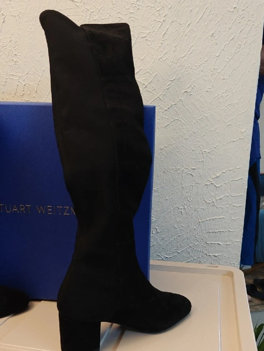 Stuart Weitzman Black Suede Knee Boots with Block Heel